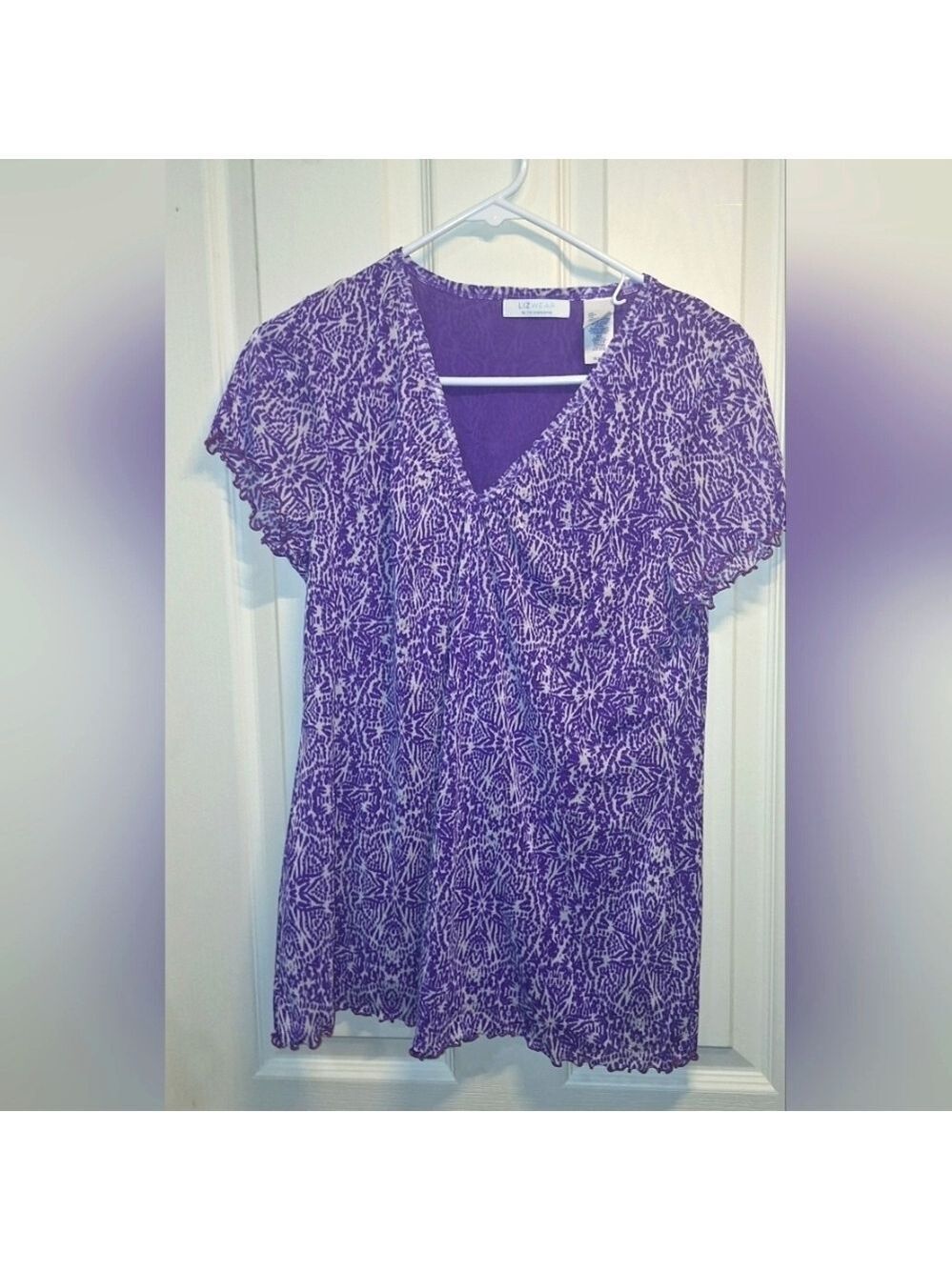 Liz Wear Purple White Blouse Large
